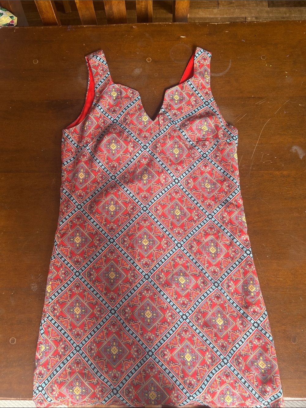 Sleeveless V-Neck Red Printed Mini Dress